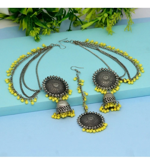 Generic Women's Yellow Color Oxidised Earrings Tikka Set Generic Women's Yellow Color Oxidised Earrings Tikka Set