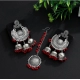 Generic Women's Red Color Oxidised Earrings Tikka Set 