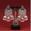 Generic Women's Baby Pink Color Oxidised Earrings Tikka Set 