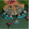 Generic Women's Firozi Color Oxidised Earrings Tikka Set 