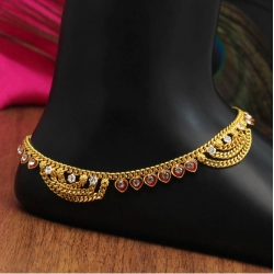 Generic Women's Maroon Color Rhinestone Anklets (Free Size: Upto 10&quot;) 