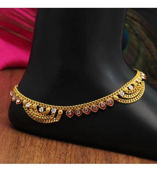 Generic Women's Maroon Color Rhinestone Anklets (Free Size: Upto 10&quot;) 