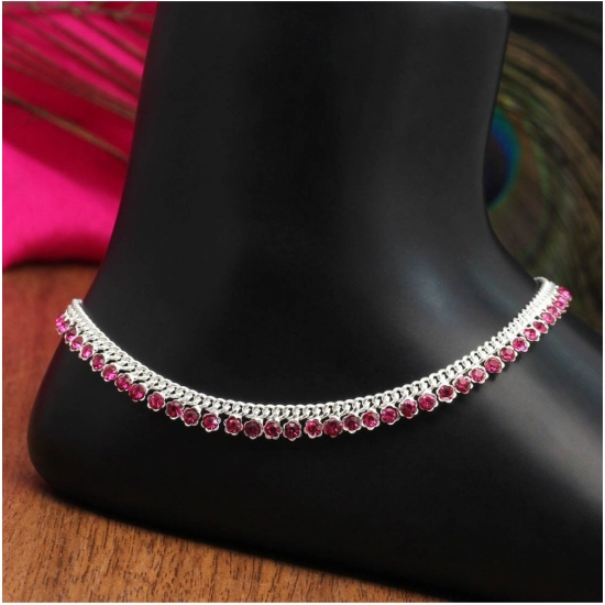 Generic Women's Rani Color Rhinestone Anklets (Free Size: Upto 10") 