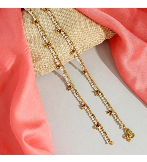 Generic Women's Rani &amp; White Color Rhinestone Anklets (Free Size: Upto 10&quot;) 