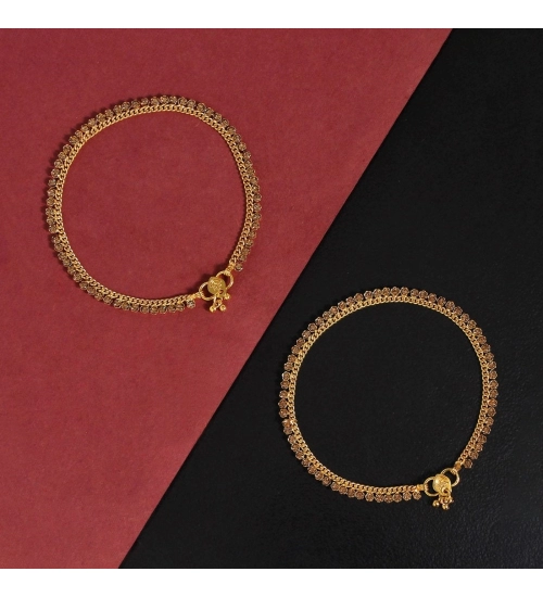 Generic Women's Gold Color Rhinestone Anklets (Free Size: Upto 10&quot;) 