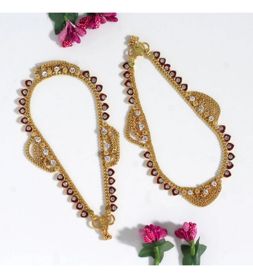 Generic Women's Maroon Color Rhinestone Anklets (Free Size: Upto 10&quot;) 