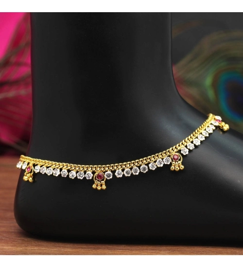 Generic Women's Rani &amp; White Color Rhinestone Anklets (Free Size: Upto 10&quot;) 