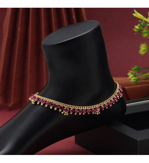 Generic Women's Rani Color Anklets (Free Size: Upto 10&quot;) 