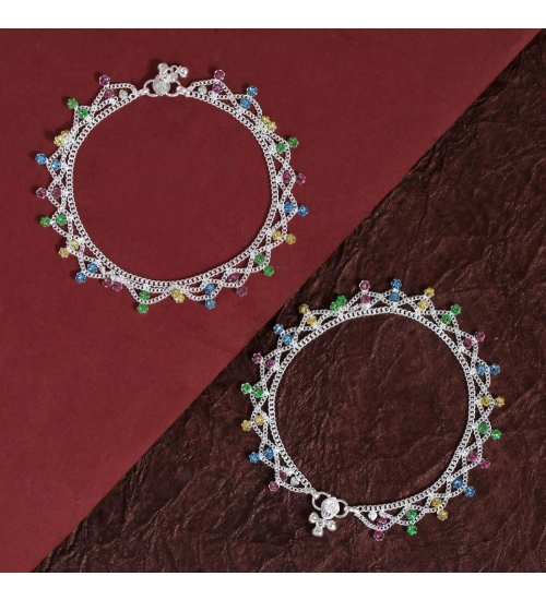 Generic Women's Multi Color Rhinestone Anklets (Free Size: Upto 10&quot;) 