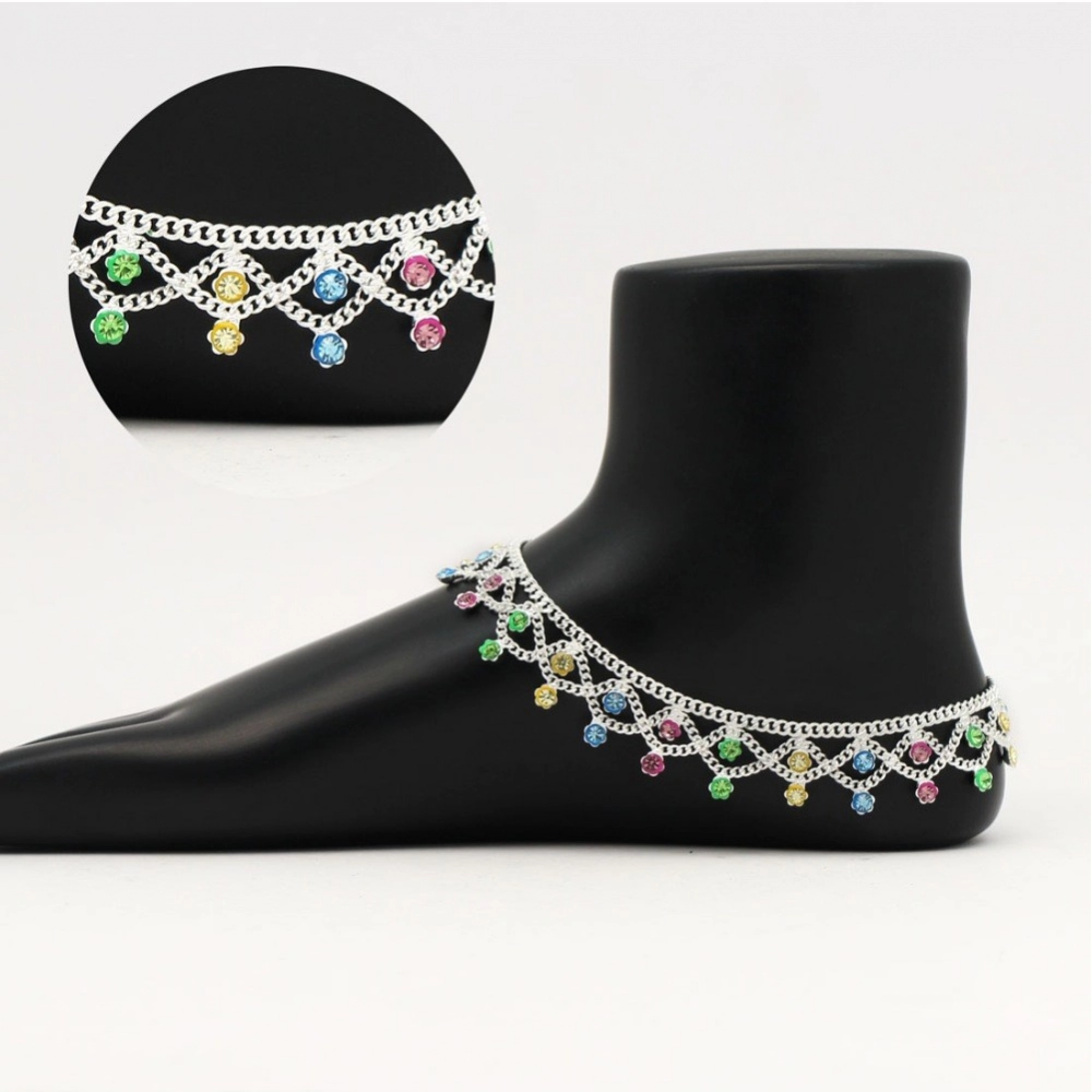 Generic Women's Multi Color Rhinestone Anklets (Free Size: Upto 10&quot;) 
