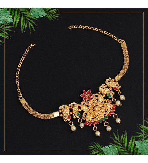 Generic Women's Maroon &amp; Green Color Glass Stone Bajuband Adjustable Chain