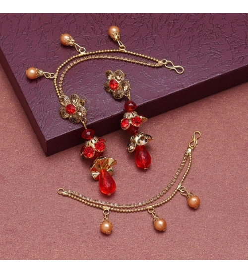 Generic Women's Red Color Bahubali Earrings 