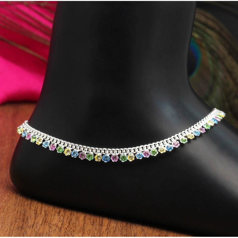 Generic Women's Multi Color Rhinestone Anklets (Free Size: Upto 10&quot;) 