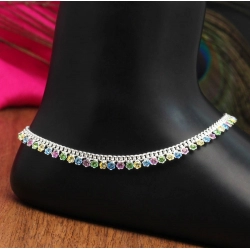Generic Women's Multi Color Rhinestone Anklets (Free Size: Upto 10&quot;) 