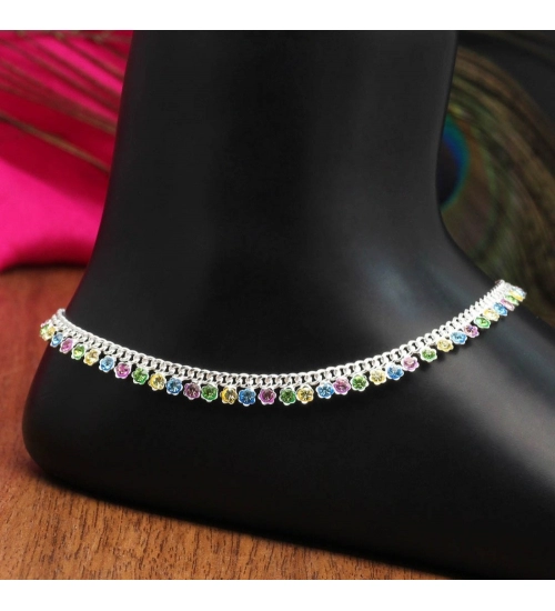 Generic Women's Multi Color Rhinestone Anklets (Free Size: Upto 10&quot;) 