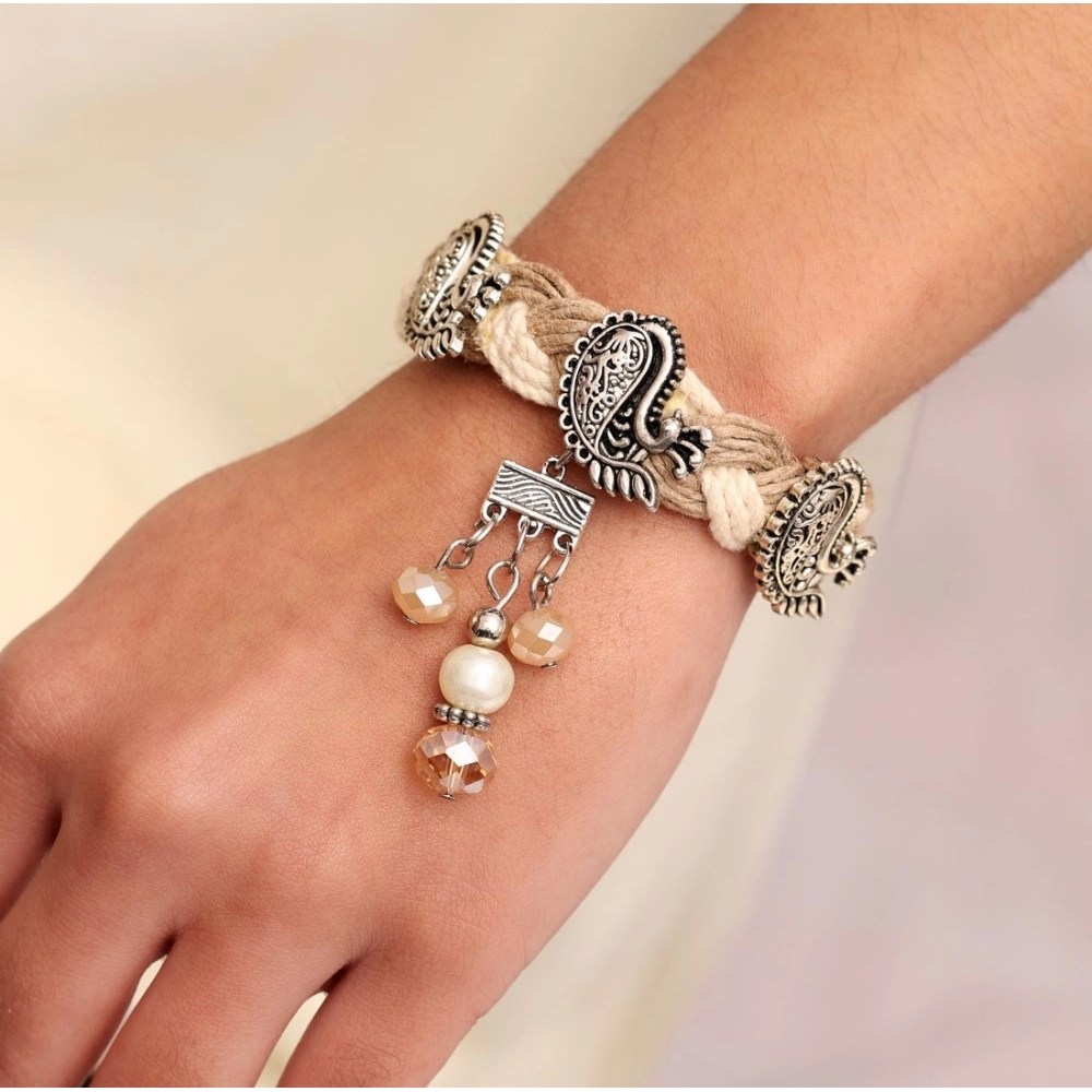 Generic Women's Silver Color Oxidised Adjustable Bracelet 