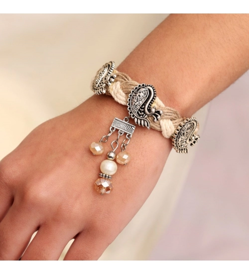 Generic Women's Silver Color Oxidised Adjustable Bracelet 