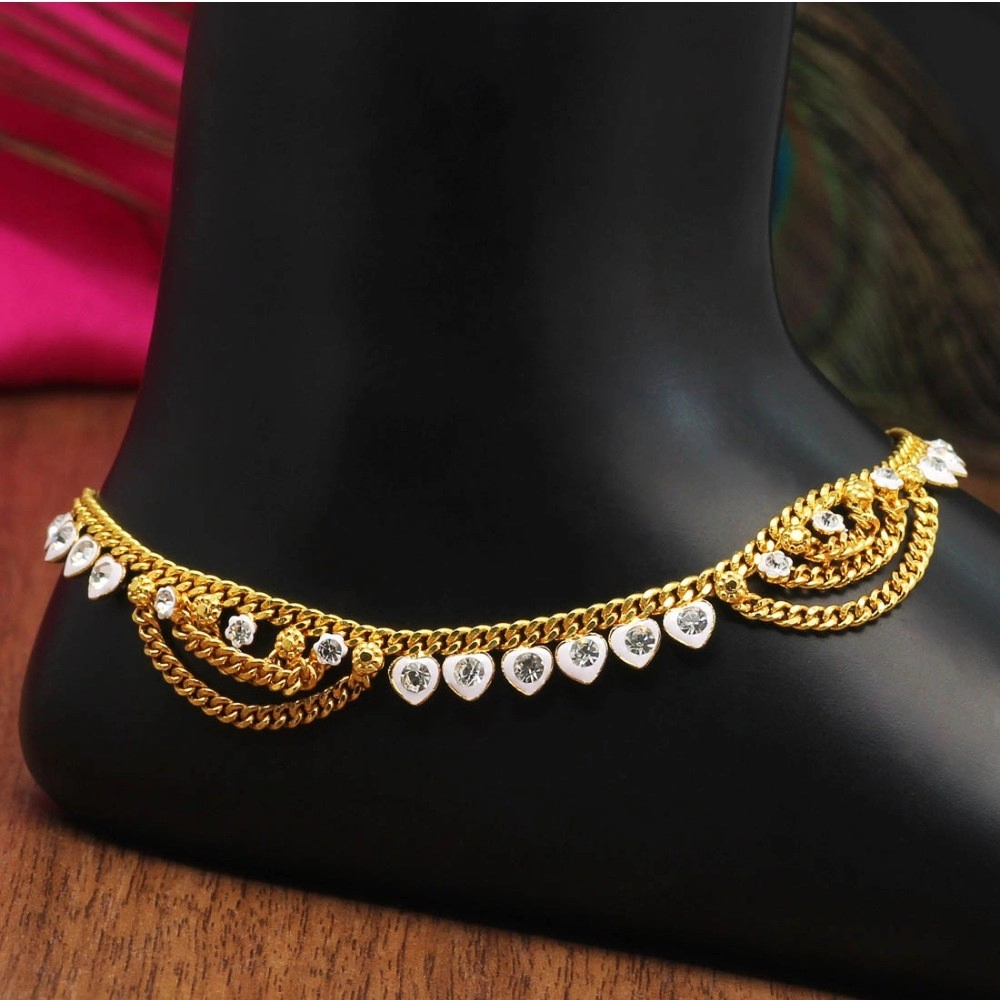 Generic Women's White Color Rhinestone Anklets (Free Size: Upto 10&quot;) 