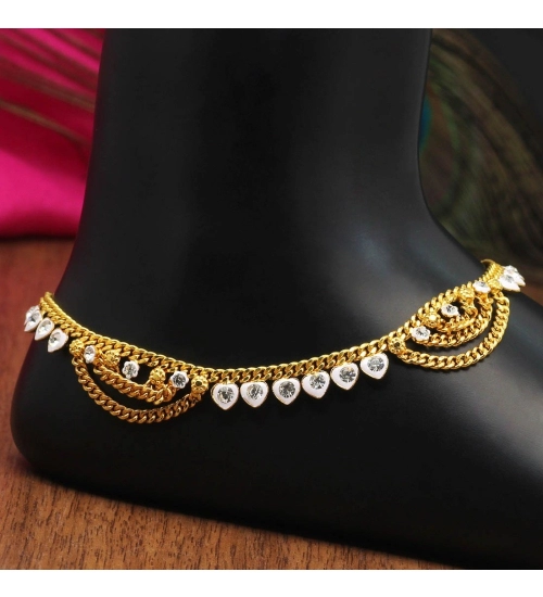 Generic Women's White Color Rhinestone Anklets (Free Size: Upto 10&quot;) 
