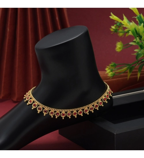 Generic Women's Rani Color Anklets (Free Size: Upto 10&quot;) 