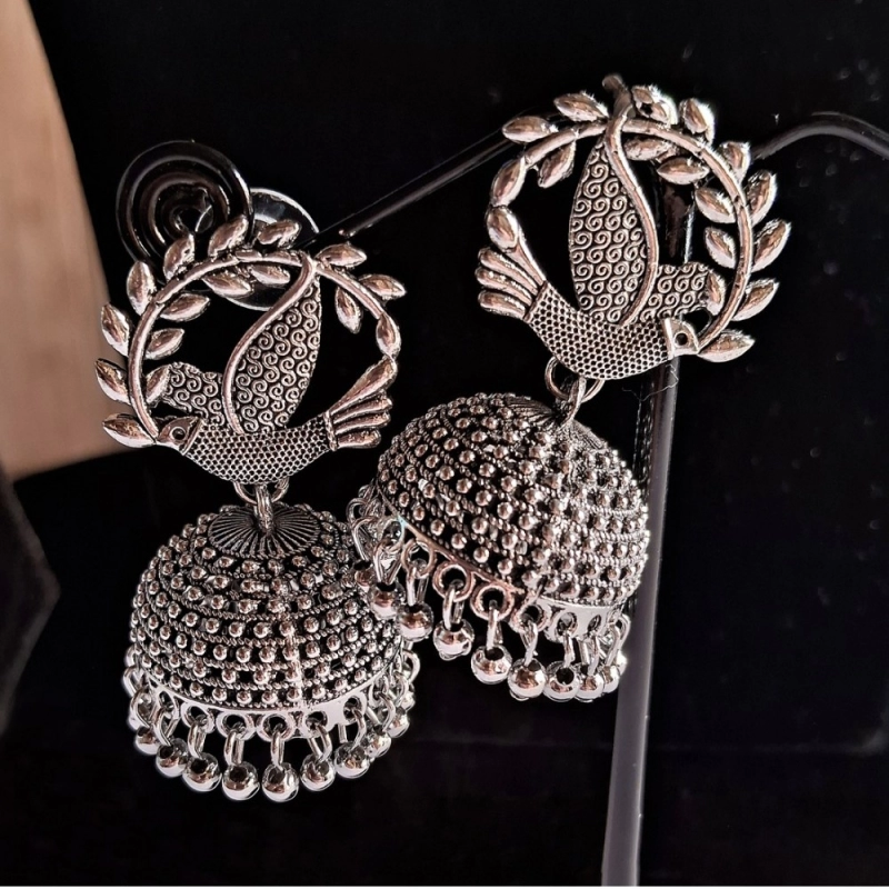 Generic Women's Silver Color Oxidised Earrings 