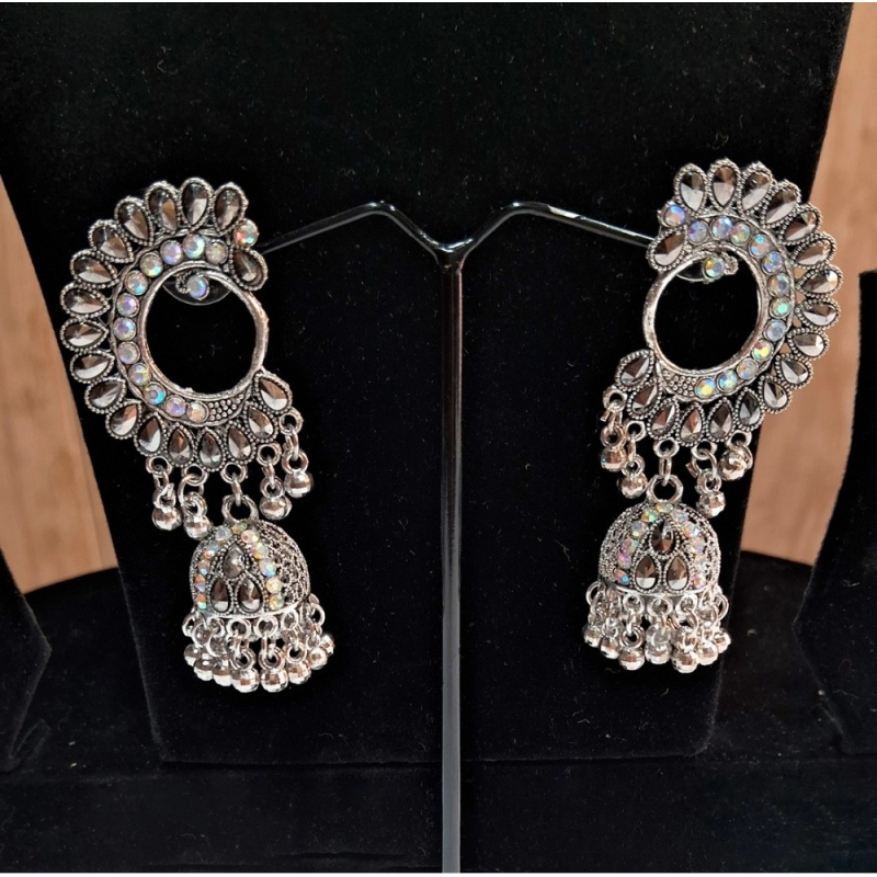 Generic Women's Silver Color Oxidised Earrings 