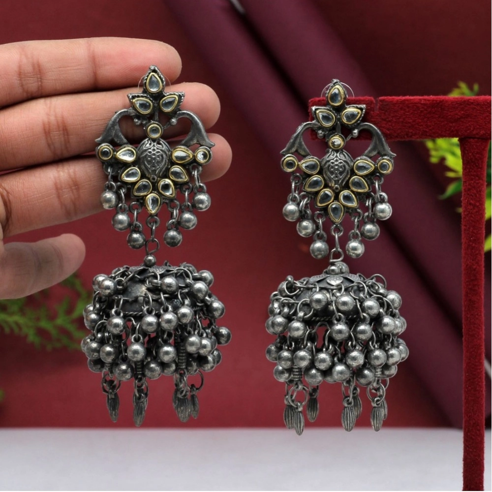 Generic Women's Silver Color Oxidised Earrings 