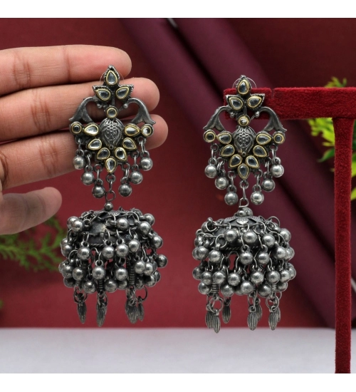 Generic Women's Silver Color Oxidised Earrings 