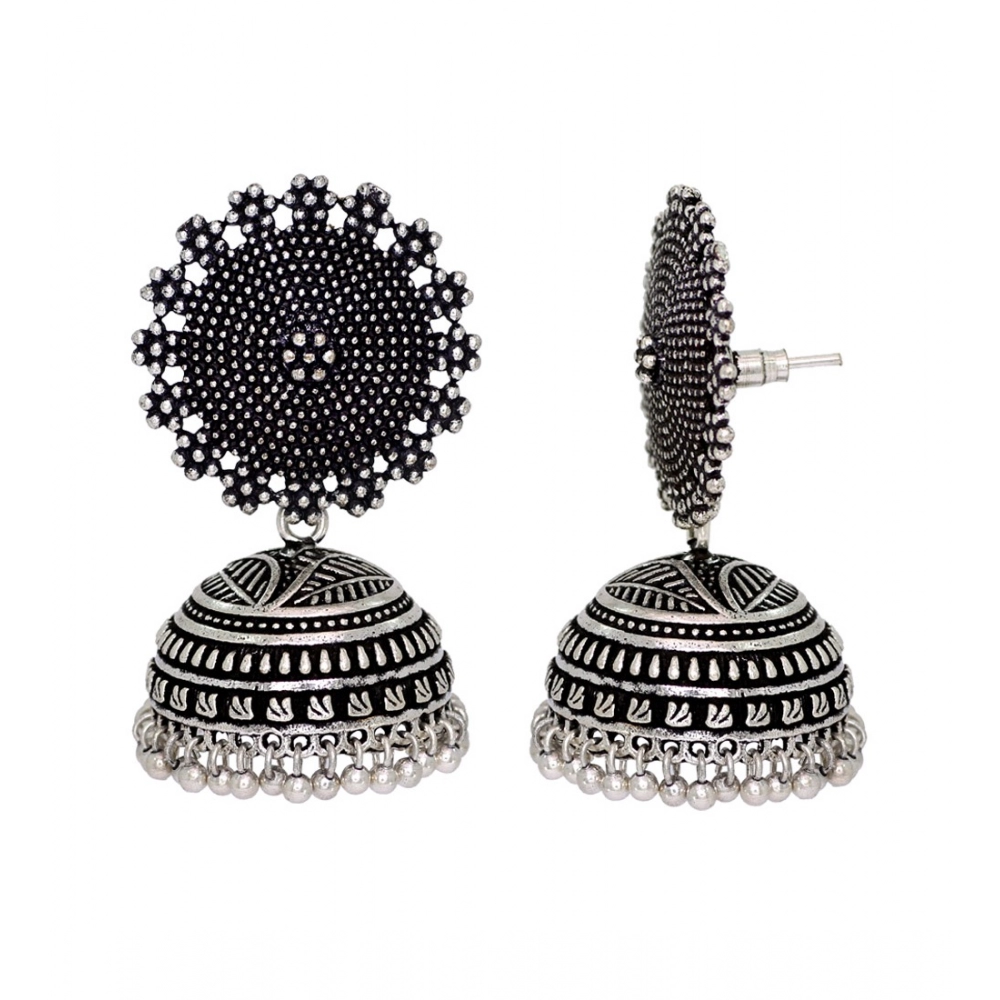 Generic Women's Oxidised Silver Plated Handmade Jhumka Brass Earrings 
