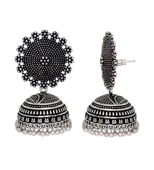 Generic Women's Oxidised Silver Plated Handmade Jhumka Brass Earrings 
