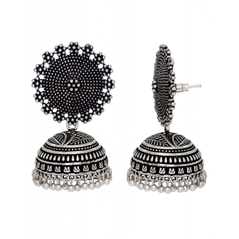Generic Women's Oxidised Silver Plated Handmade Jhumka Brass Earrings Generic Women's Oxidised Silver Plated Handmade Jhumka Brass Earrings