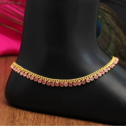 Generic Women's Pink Color Rhinestone Anklets (Free Size: Upto 10&quot;) 
