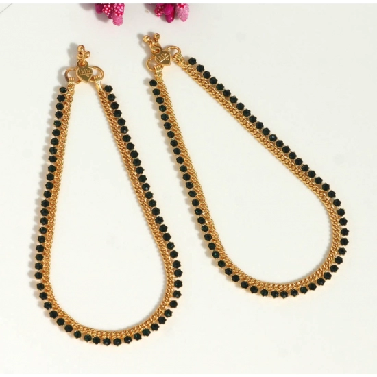 Generic Women's Green Color Rhinestone Anklets (Free Size: Upto 10") 