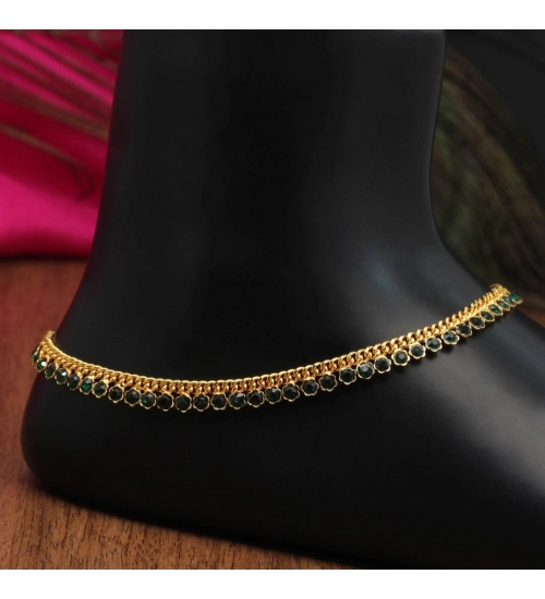 Generic Women's Green Color Rhinestone Anklets (Free Size: Upto 10&quot;) 