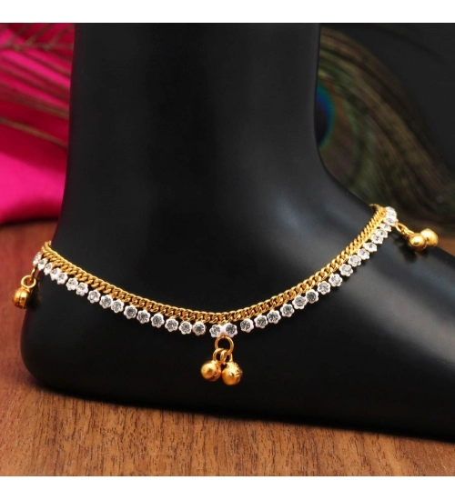 Generic Women's White Color Rhinestone Anklets (Free Size: Upto 10&quot;) 