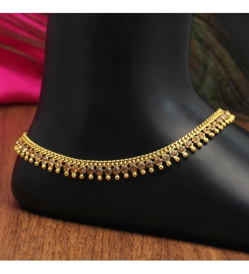 Generic Women's Gold Color Rhinestone Anklets (Free Size: Upto 10&quot;) 