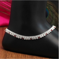 Generic Women's Maroon Color Rhinestone Anklets (Free Size: Upto 10&quot;) 