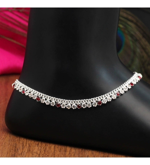 Generic Women's Maroon Color Rhinestone Anklets (Free Size: Upto 10&quot;) 