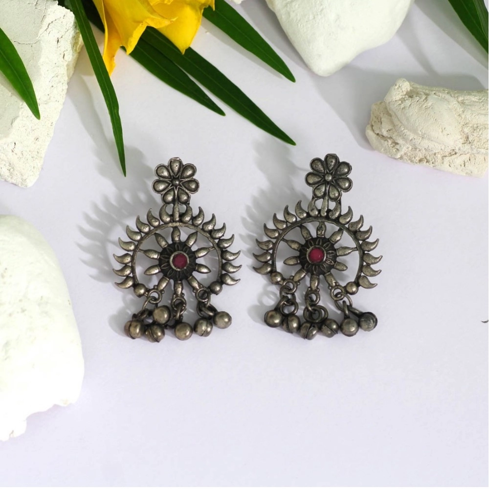 Generic Women's Pink Color Glass Stone Oxidised Earrings 