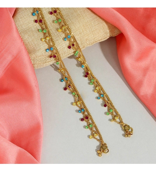 Generic Women's Multi Color Rhinestone Anklets (Free Size: Upto 10&quot;) 