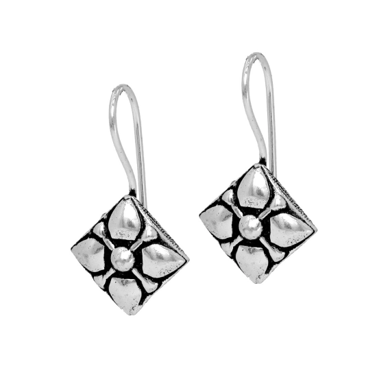Generic Women's Square Shape Oxidised Silver Plated Stud Brass Earrings Generic Women's Square Shape Oxidised Silver Plated Stud Brass Earrings