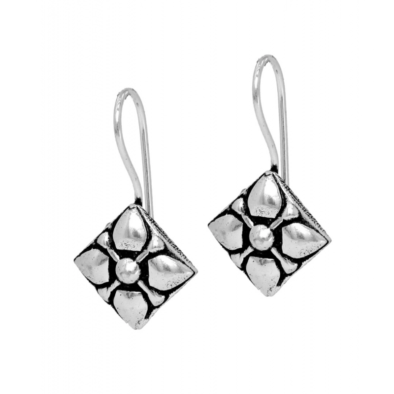 Generic Women's Square Shape Oxidised Silver Plated Stud Brass Earrings 