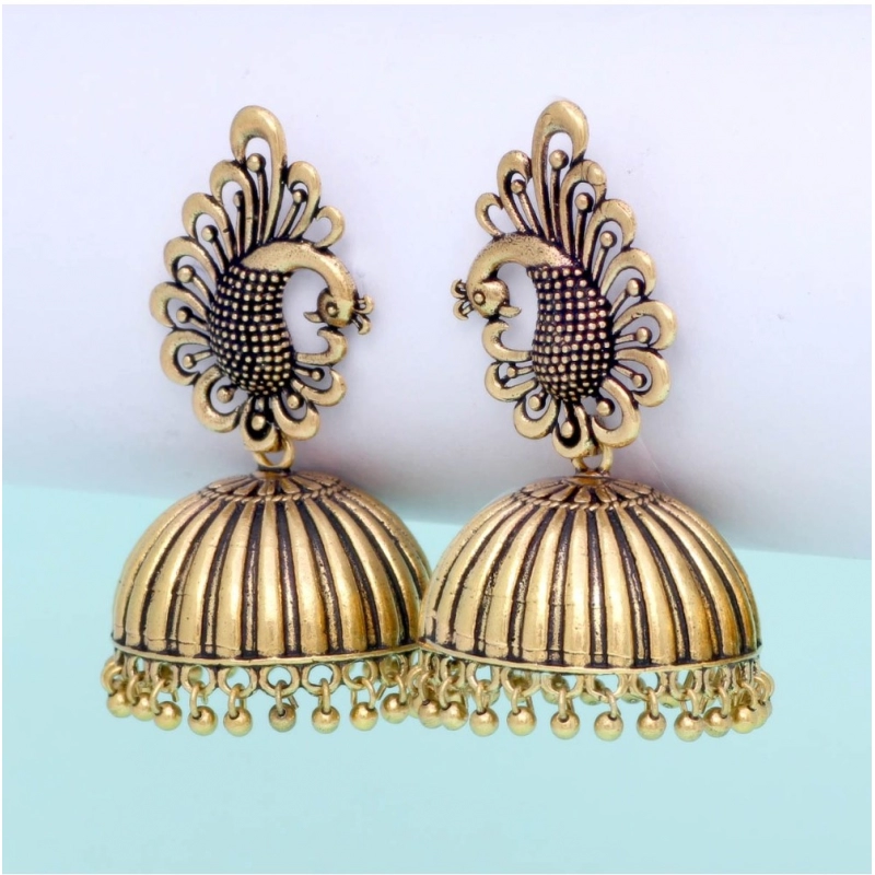 Generic Women's Ethnic Party Wear Oxidised Jhumka Earrings 