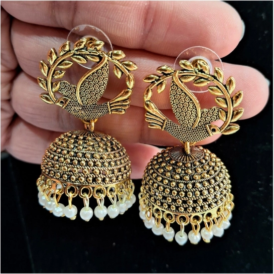 Generic Women's Gold Color Oxidised Earrings 