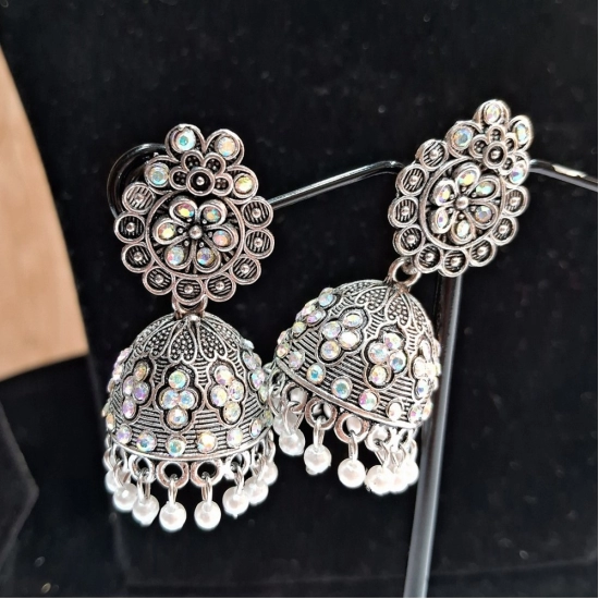 Generic Women's Silver Color Oxidised Earrings 