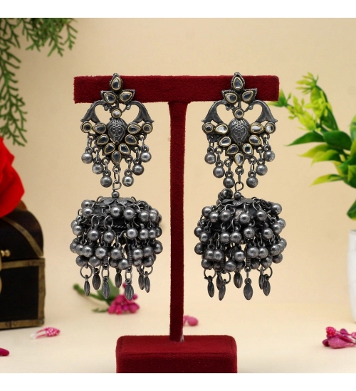 Generic Women's Silver Color Oxidised Earrings 