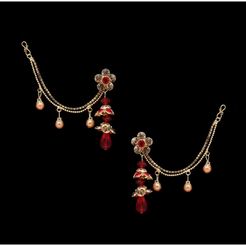 Generic Women's Red Color Bahubali Earrings 