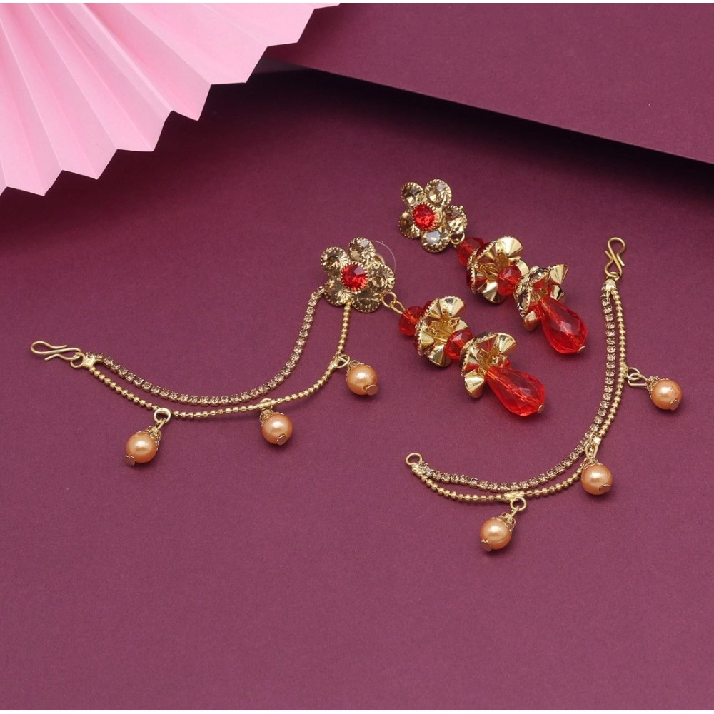 Generic Women's Red Color Bahubali Earrings 