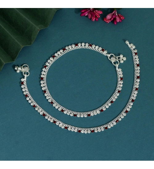 Generic Women's Maroon Color Rhinestone Anklets (Free Size: Upto 10&quot;) 