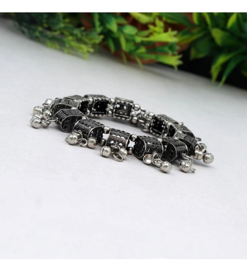 Generic Women's Silver Color Oxidised Adjustable Bracelet 